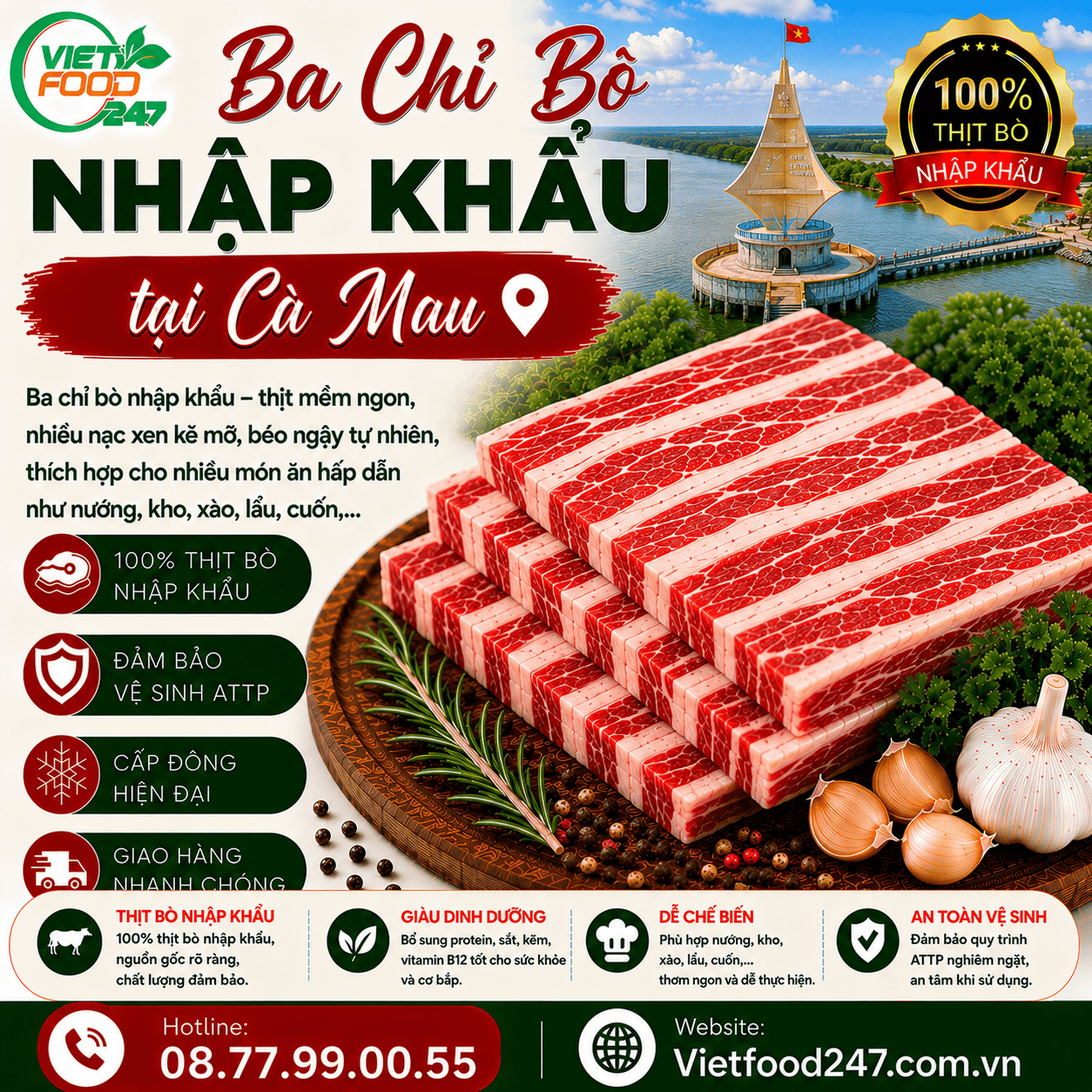 Địa Chỉ Bán Ba Chỉ Bò Nhập Khẩu tại Cà Mau Giá Sỉ Mới Nhất