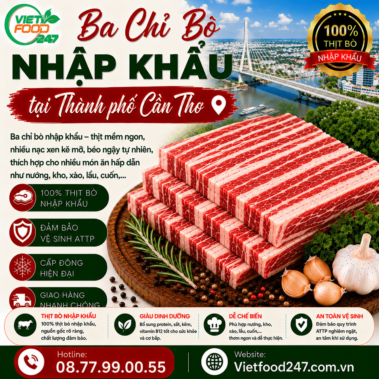 Top Địa Chỉ Cung Cấp Ba Chỉ Bò Nhập Khẩu tại Thành phố Cần Thơ