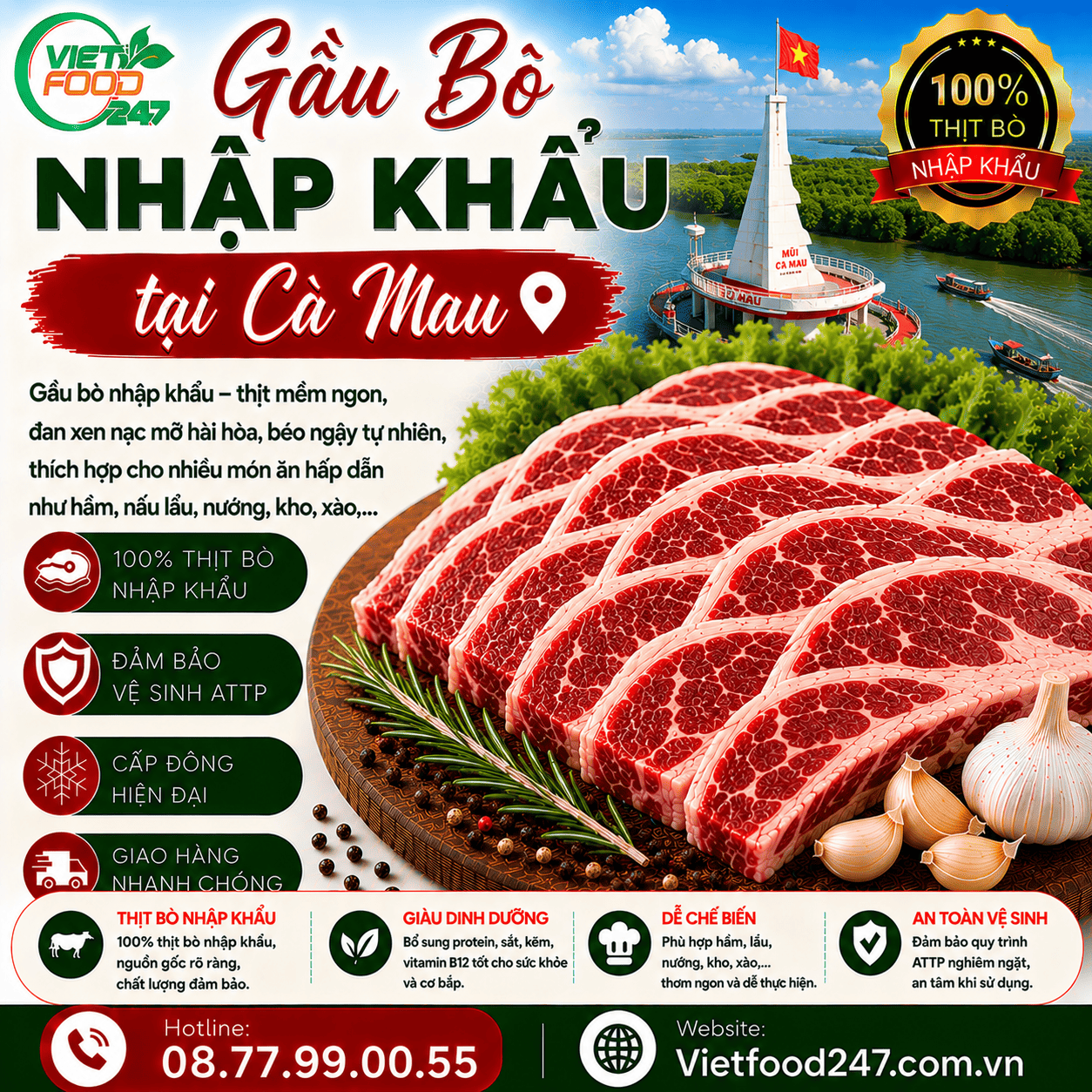 Phân Phối Gầu Bò Nhập Khẩu tại Cà Mau Cho Đại Lý Thực Phẩm