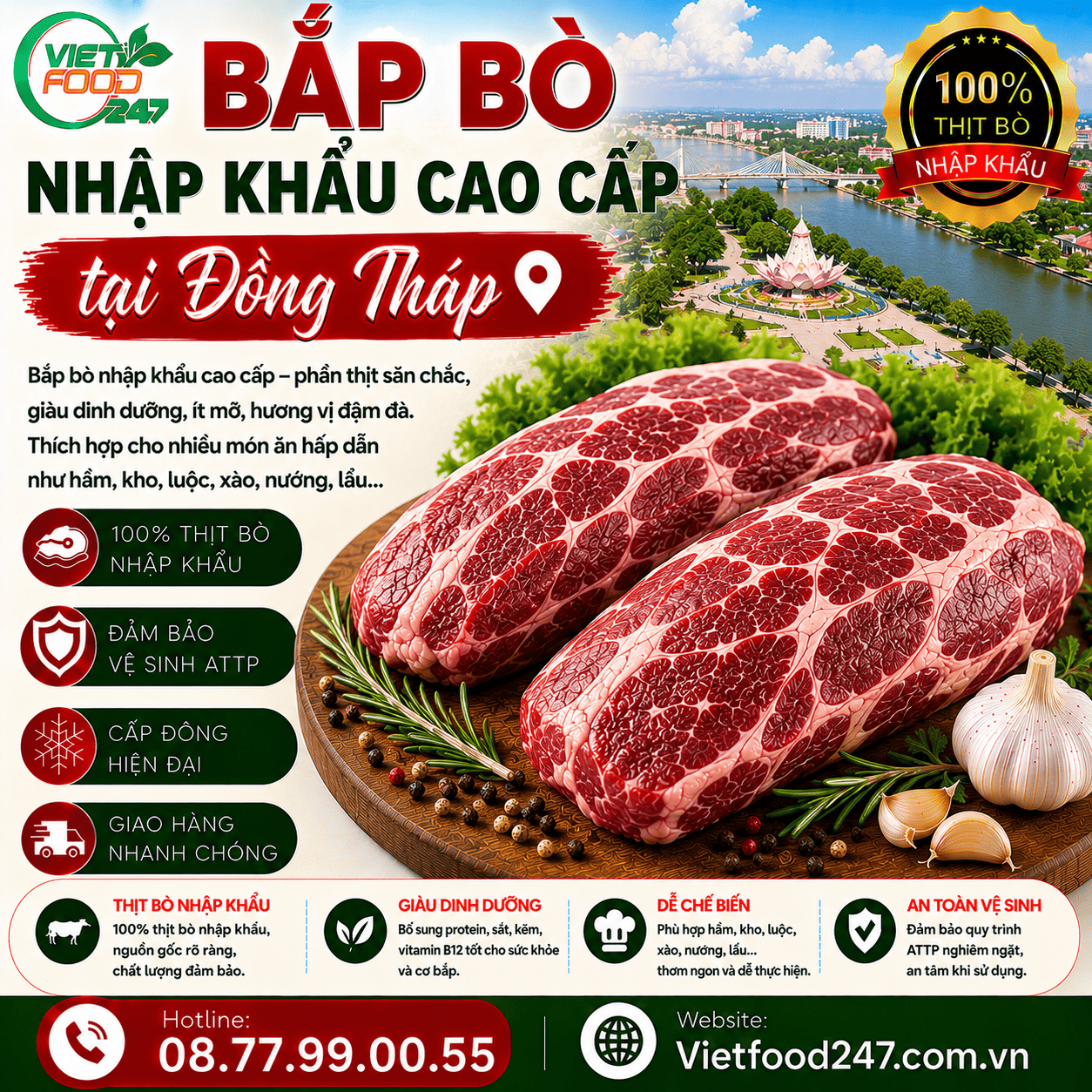 Phân Phối Bắp Bò Nhập Khẩu Cao Cấp tại Đồng Tháp Cho Đại Lý Thực Phẩm