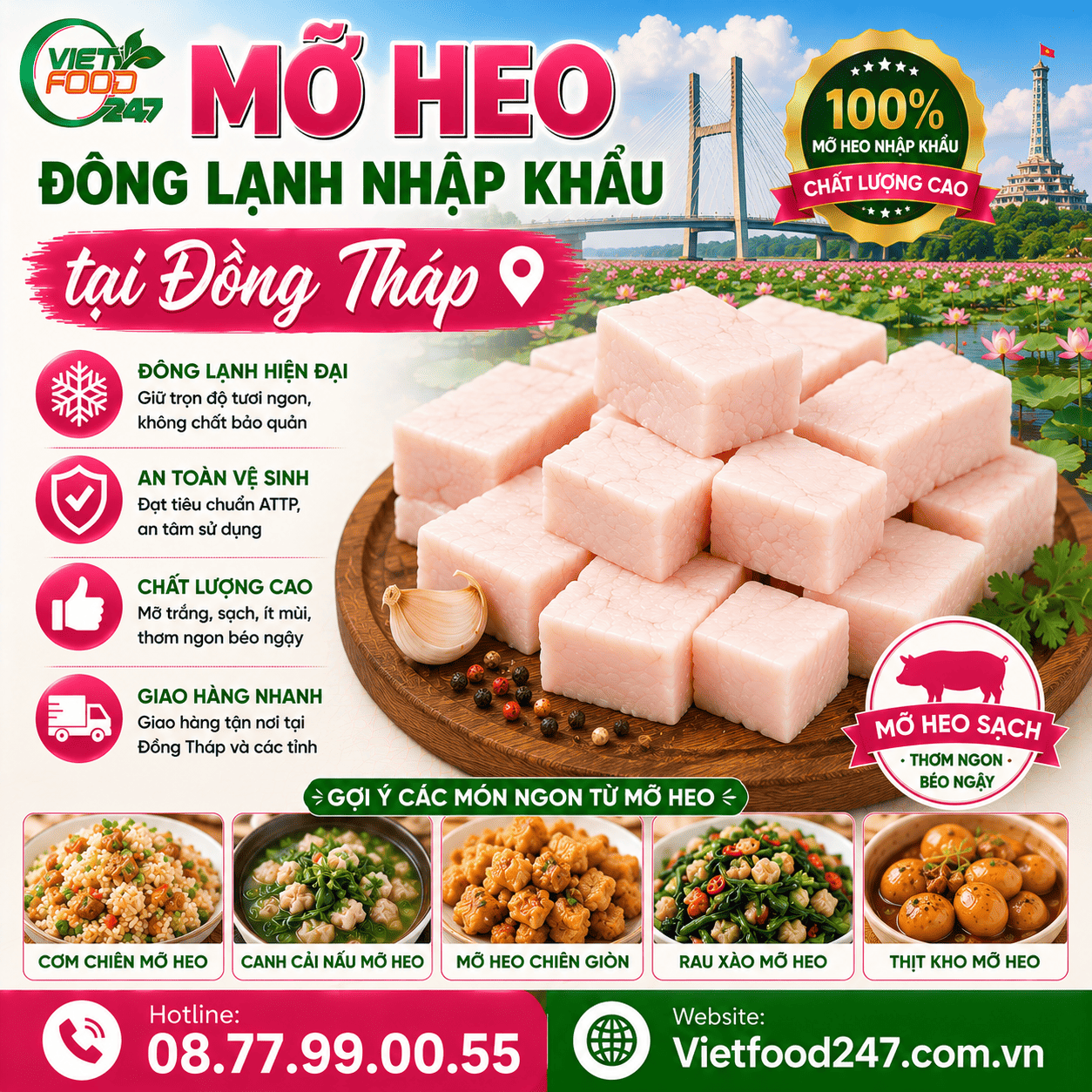 Mỡ Heo Đông Lạnh Nhập Khẩu tại Đồng Tháp - Giá Sỉ Chính Hãng