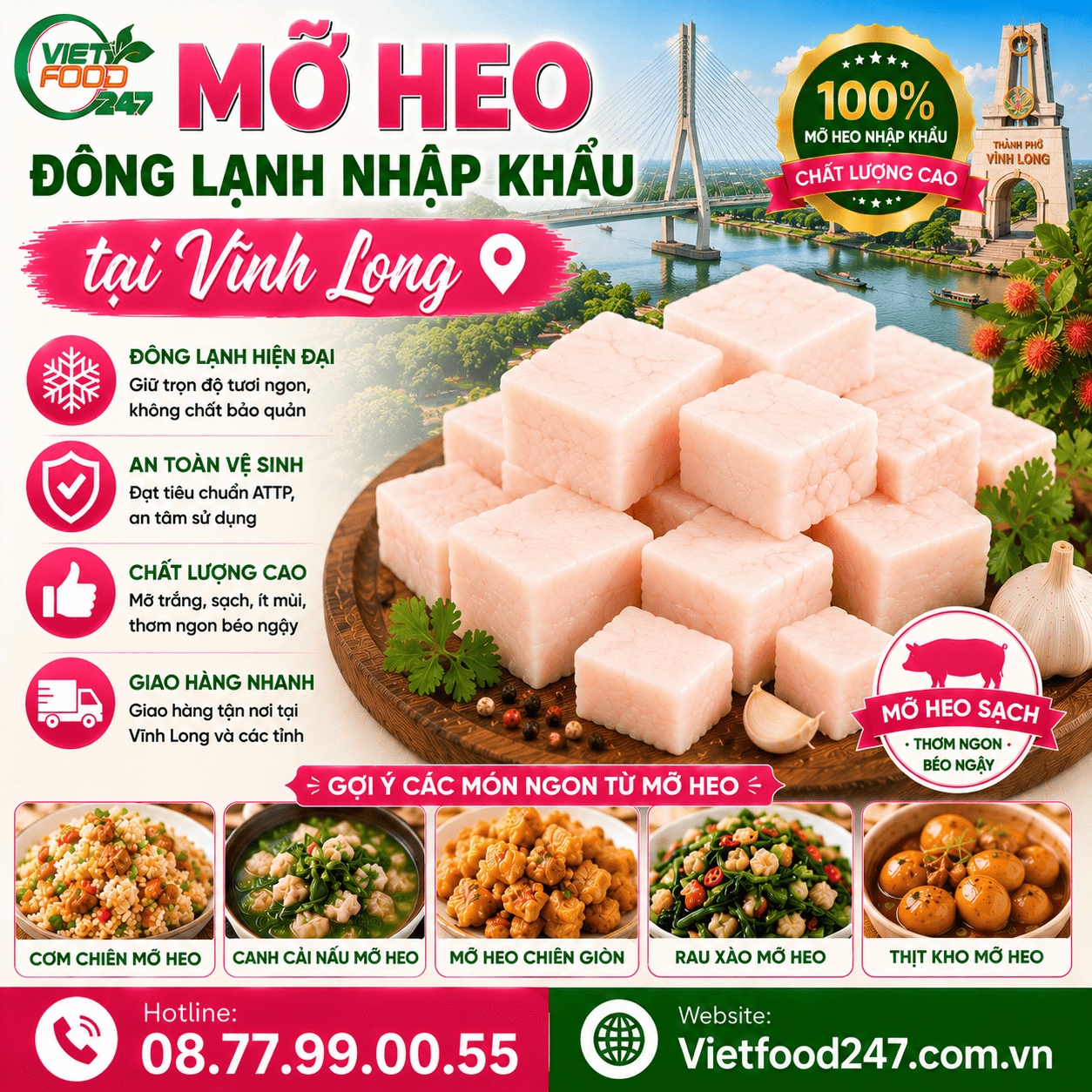 Mua Mỡ Heo Đông Lạnh tại Vĩnh Long Giá Sỉ, Giao Hàng Tận Nơi