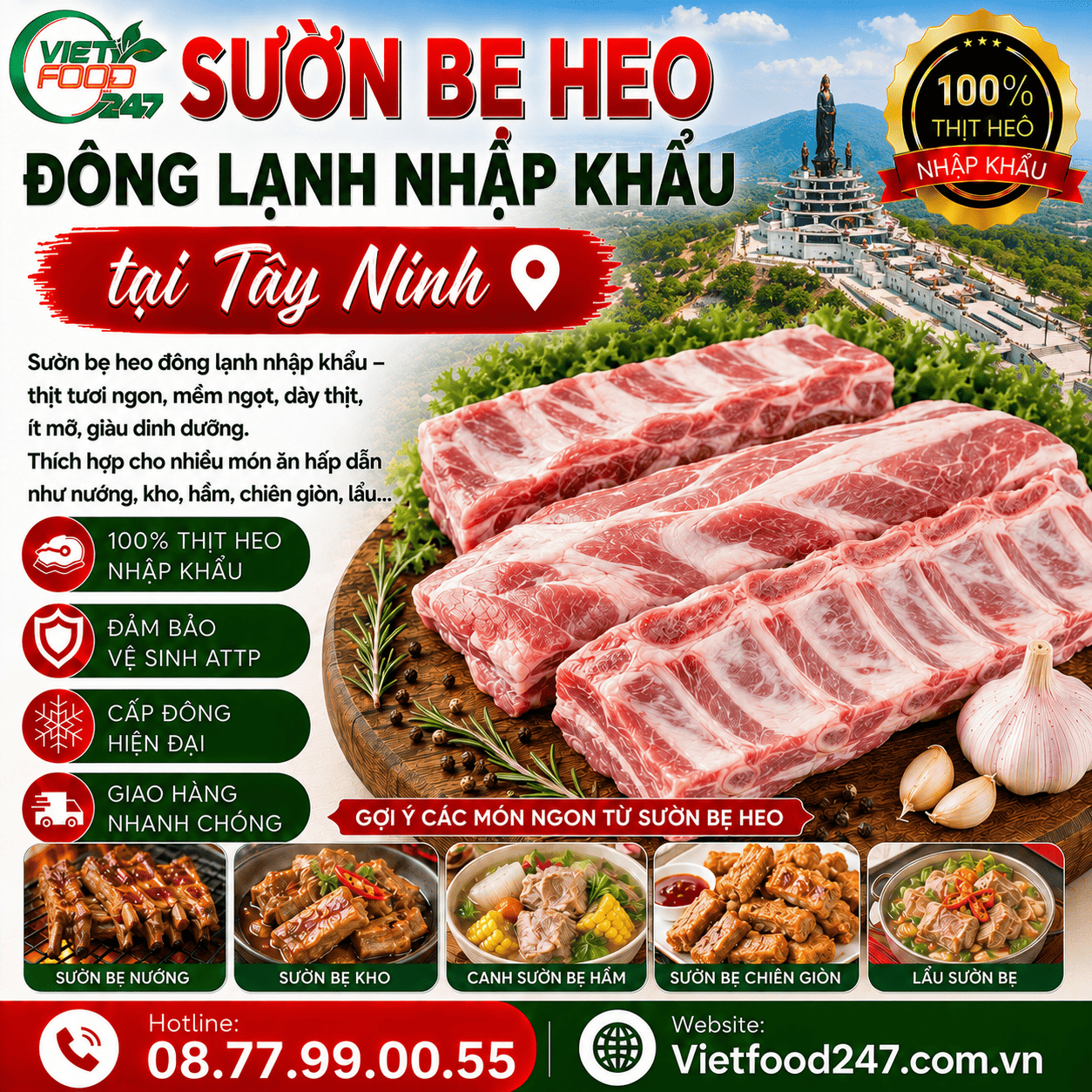VIFOOD Cung Cấp Sườn Bẹ Heo Đông Lạnh Nhập Khẩu tại Tây Ninh Cho Nhà Hàng, Quán Ăn
