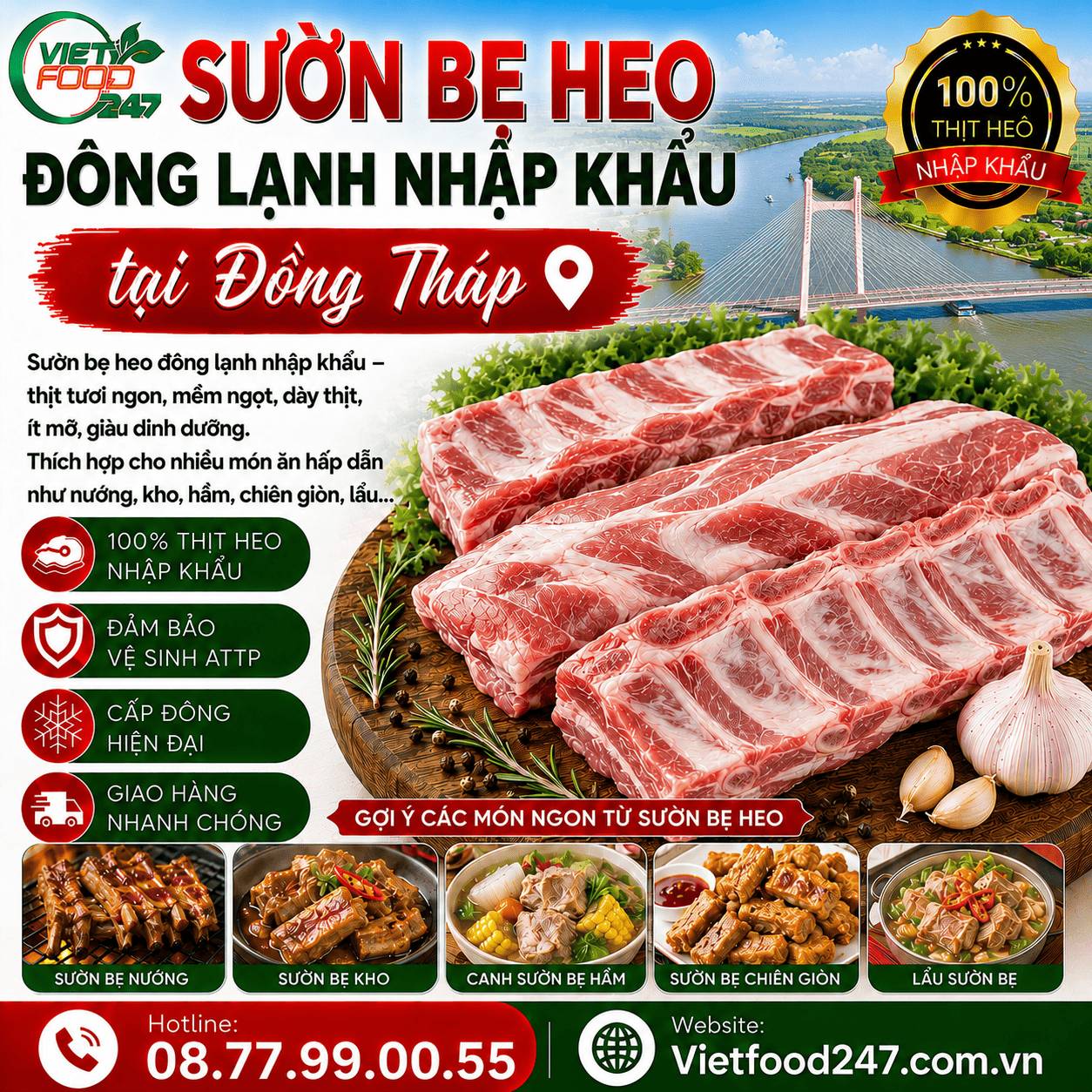 Sườn Bẹ Heo Đông Lạnh Nhập Khẩu Đồng Tháp – Giải Pháp Nguyên Liệu Ổn Định Cho Kinh Doanh