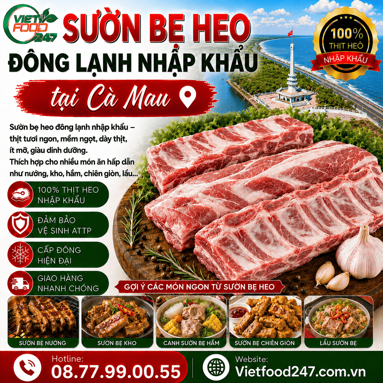 Đơn Vị Cung Cấp Sườn Bẹ Heo Đông Lạnh Nhập Khẩu Tại Cà Mau Giá Sỉ