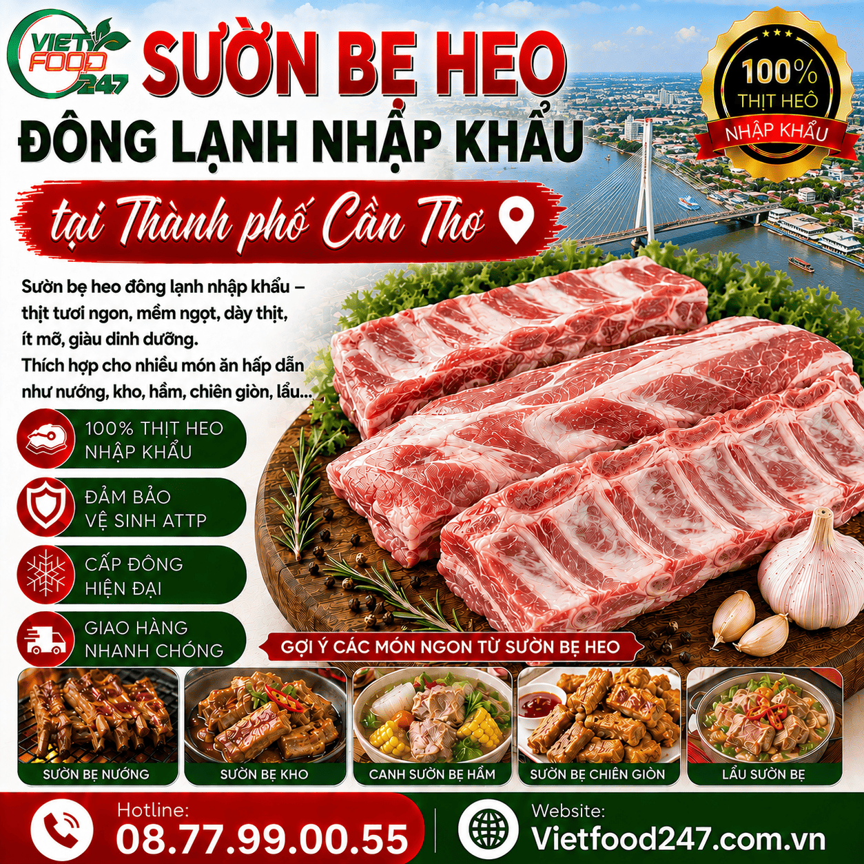Nhà Phân Phối Sườn Bẹ Heo Đông Lạnh Nhập Khẩu Tại Thành phố Cần Thơ