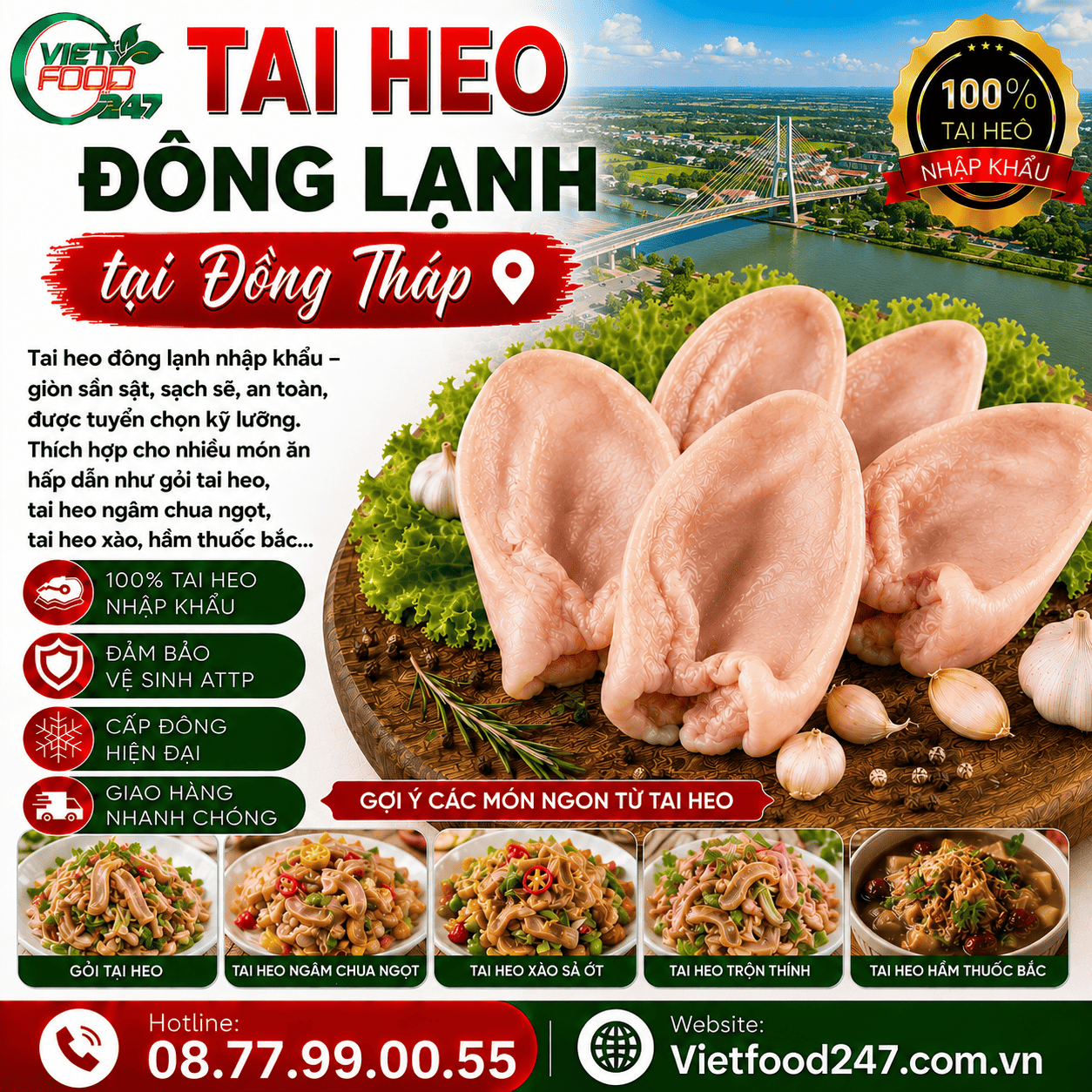 Mua Tai Heo Đông Lạnh tại Đồng Tháp Ở Đâu Uy Tín? VIFOOD Cung Cấp Giá Sỉ Tốt
