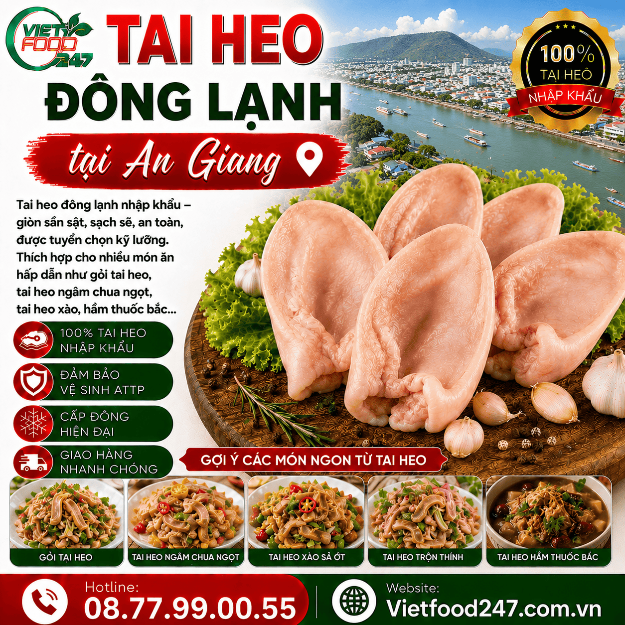 Tai Heo Đông Lạnh tại An Giang Cho Nhà Hàng, Quán Ăn