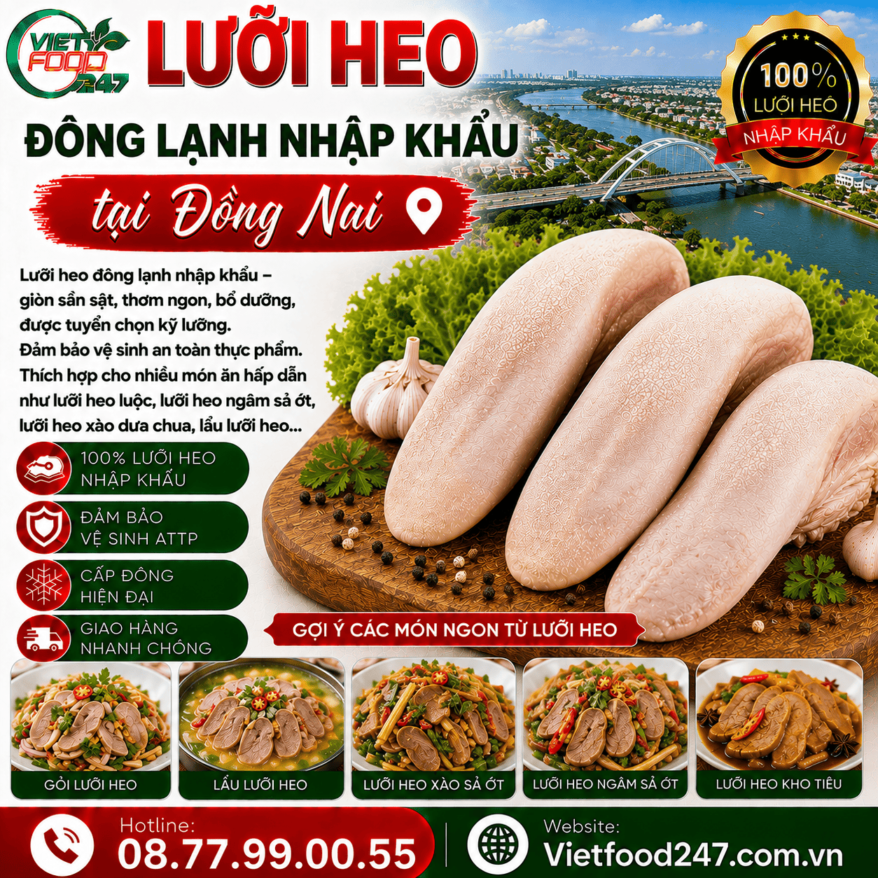 Kho Thực Phẩm Đông Lạnh Cung Cấp Lưỡi Heo Nhập Khẩu Tại Đồng Nai