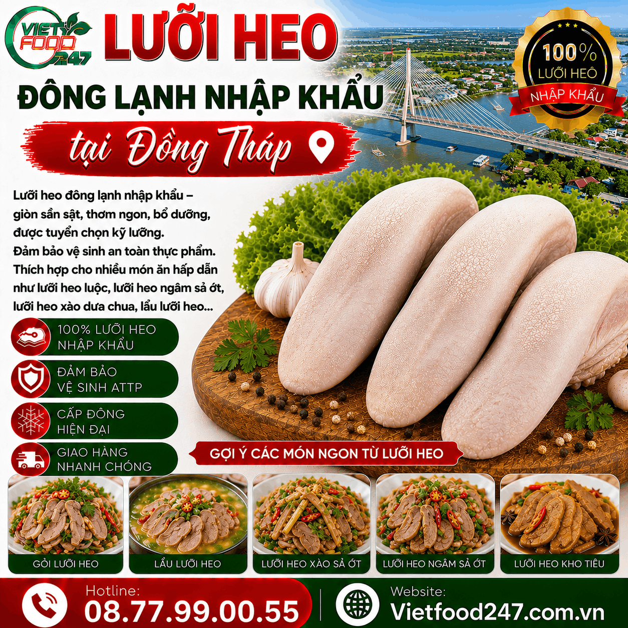 Lưỡi Heo Đông Lạnh Nhập Khẩu Cho Nhà Hàng Tại Đồng Tháp