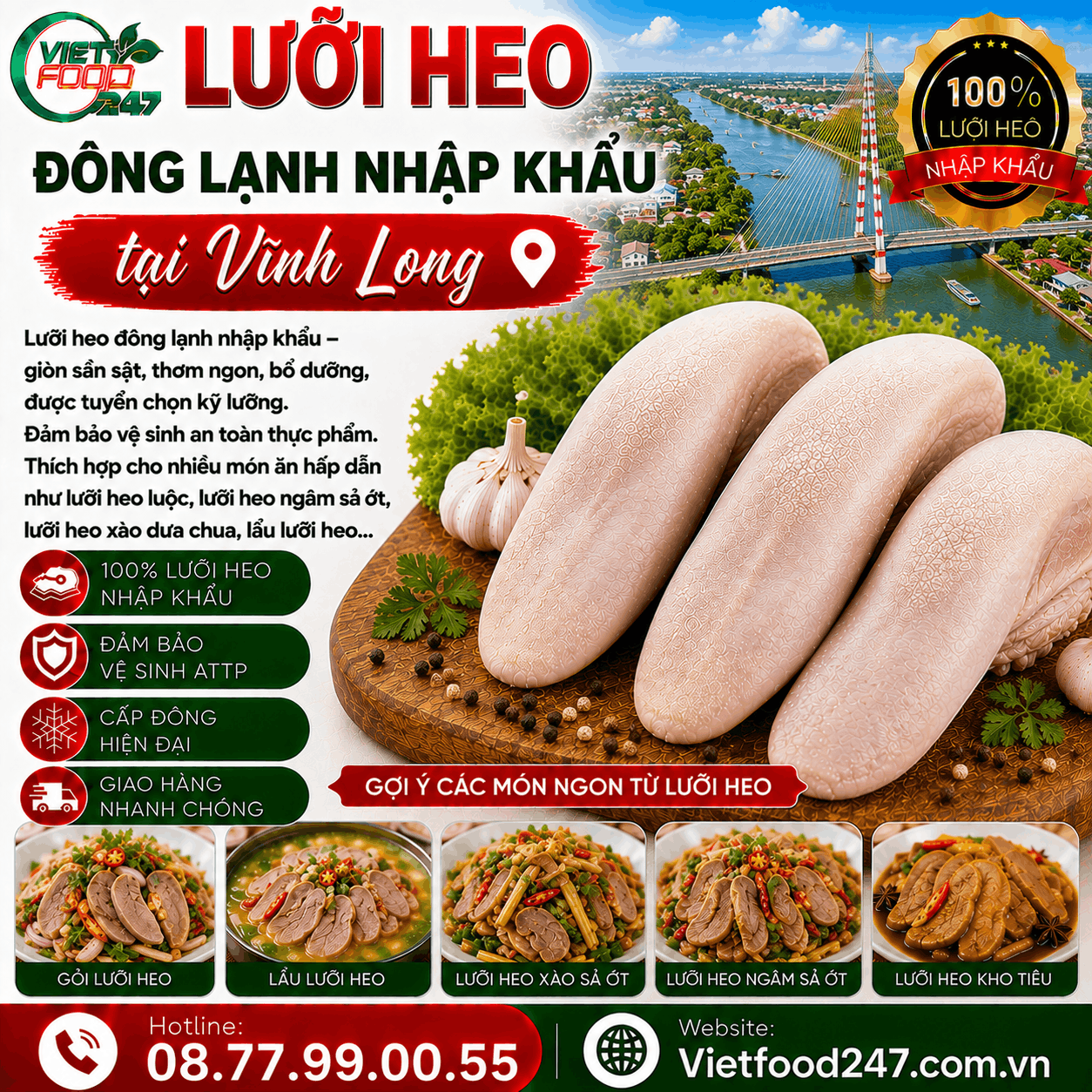 Lưỡi Heo Nhập Khẩu tại Vĩnh Long Cho Nhà Hàng, Quán Ăn, Đại Lý Thực Phẩm