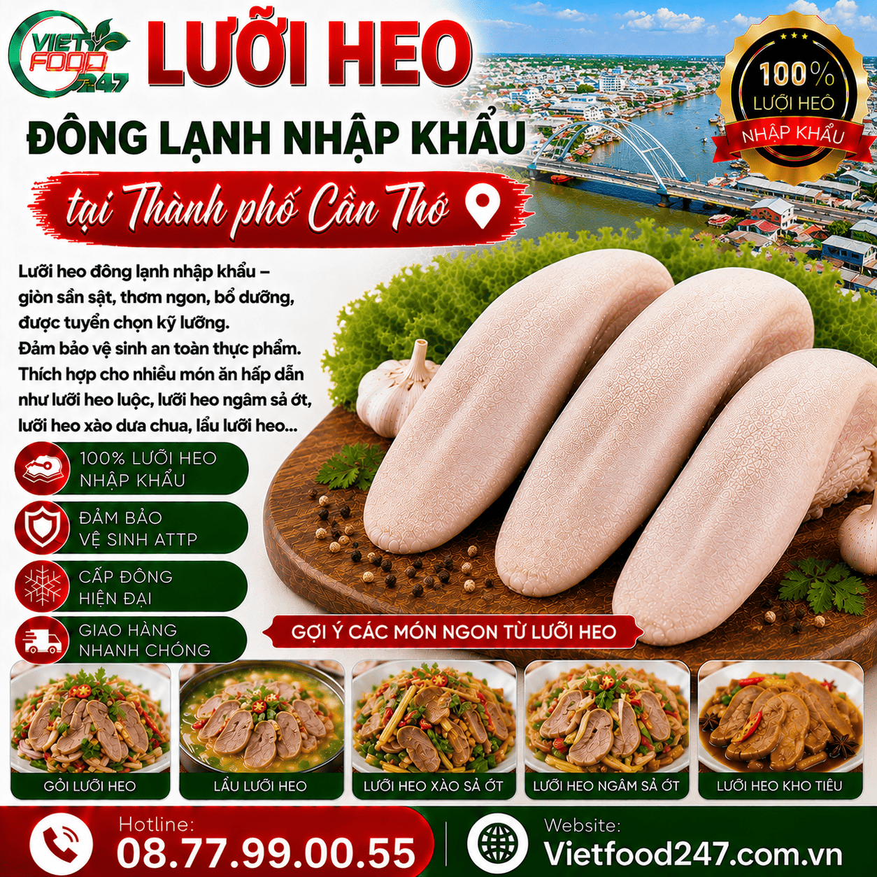 Mua Lưỡi Heo Đông Lạnh Nhập Khẩu tại Thành phố Cần Thơ Giá Sỉ, Giao Nhanh