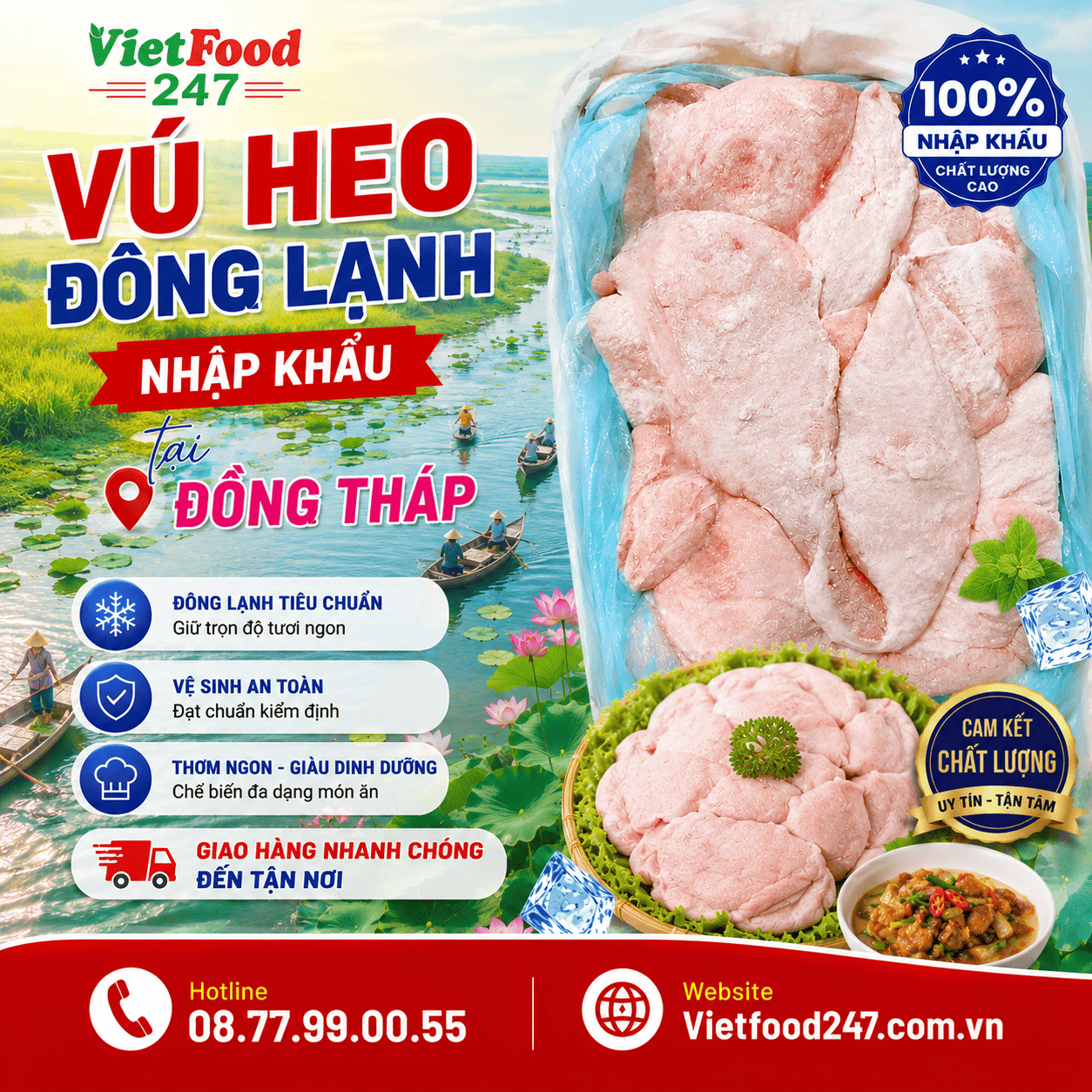 Phân Phối Vú Heo Đông Lạnh Nhập Khẩu tại Đồng Tháp Cho Nhà Hàng, Đại Lý