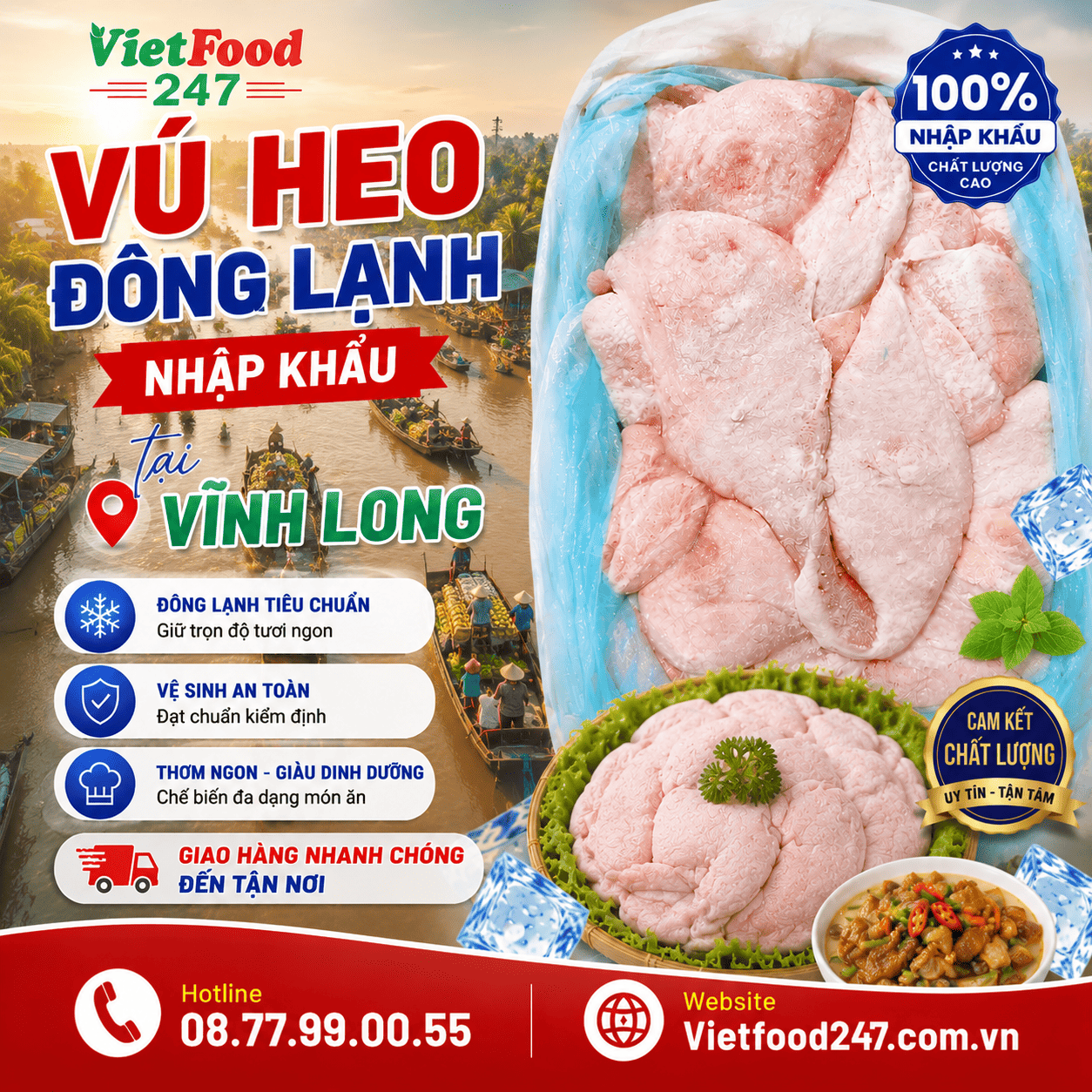Đơn Vị Cung Cấp Vú Heo Đông Lạnh Nhập Khẩu tại Vĩnh Long Chính Hãng