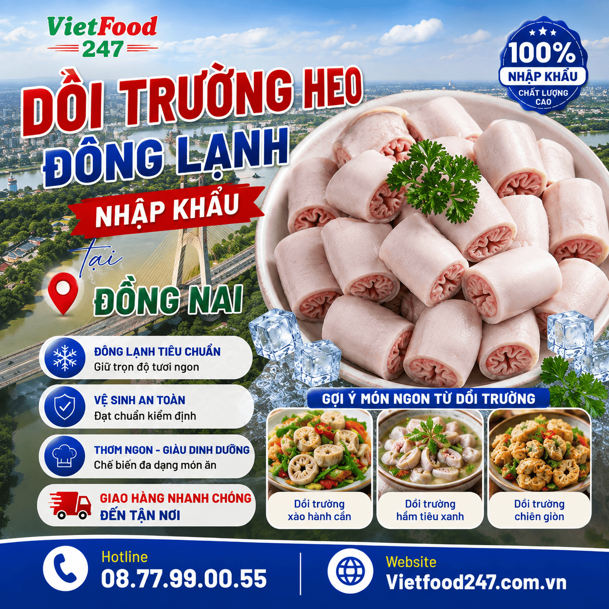 Dồi Trường Heo Đông Lạnh Nhập Khẩu tại Đồng Nai Nhập Khẩu Chính Ngạch