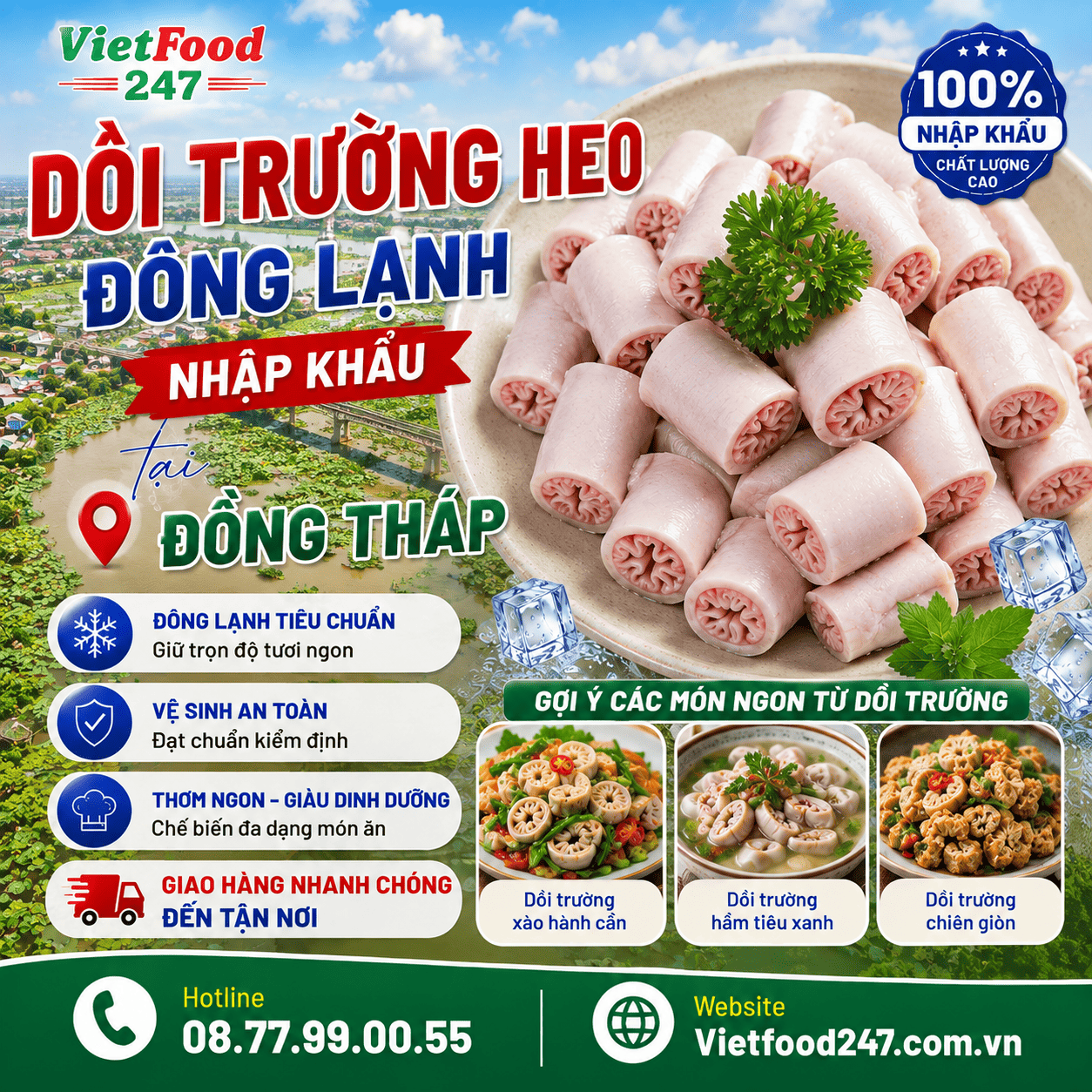 Phân Phối Dồi Trường Heo Đông Lạnh Nhập Khẩu tại Đồng Tháp Toàn Tỉnh