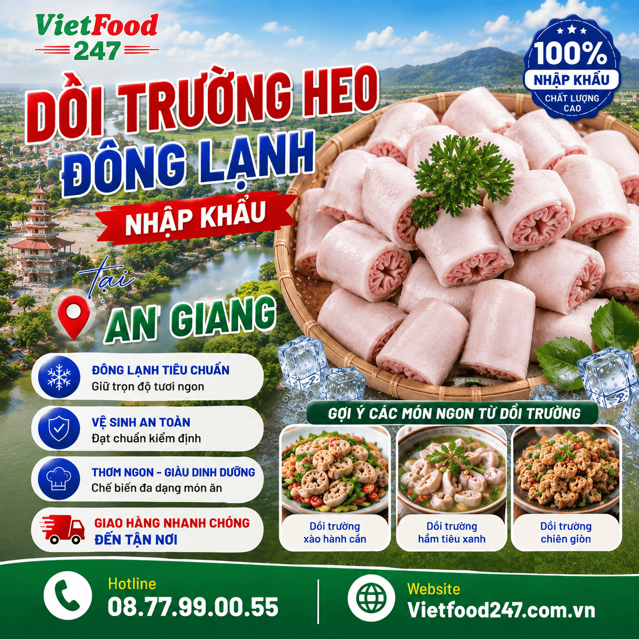 Dồi Trường Heo Đông Lạnh Nhập Khẩu tại An Giang Nguồn Hàng Ổn Định