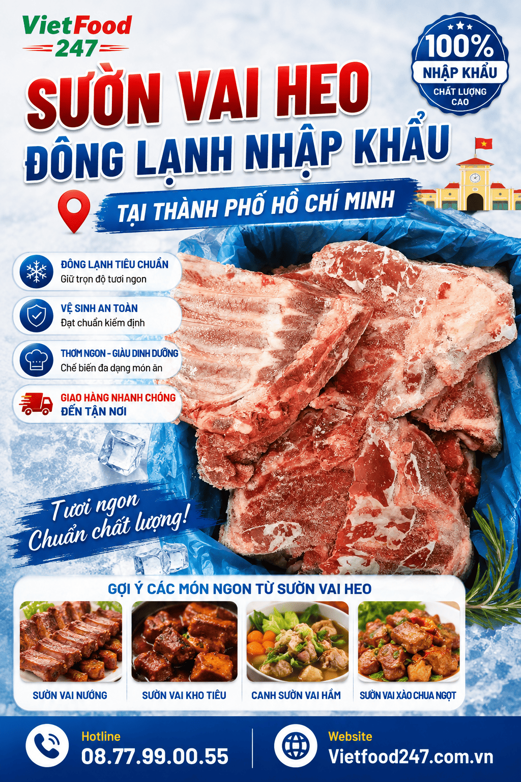 Cung Cấp Sườn Vai Heo Đông Lạnh Nhập Khẩu tại Thành phố Hồ Chí Minh