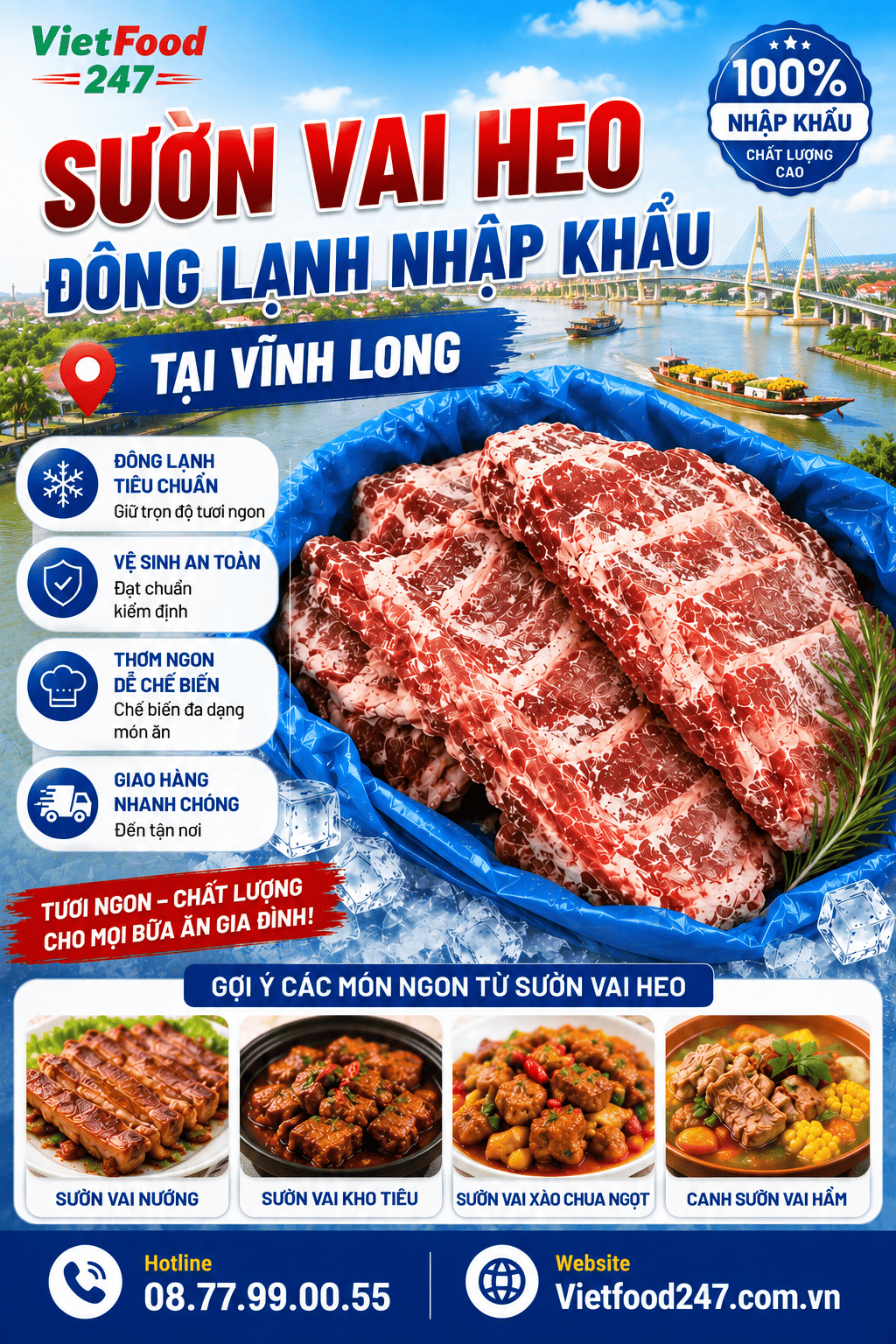 Nguồn Sỉ Sườn Vai Heo Đông Lạnh Nhập Khẩu Tại Vĩnh Long