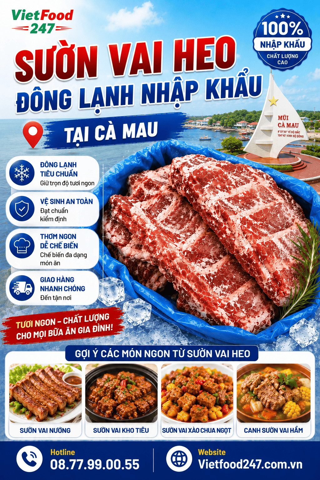 Sườn Vai Heo Đông Lạnh Nhập Khẩu tại Cà Mau – Nguồn Hàng Ổn Định
