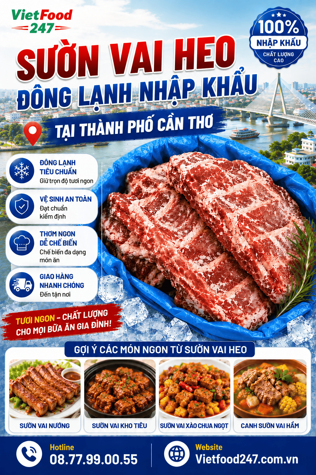 Mua Sườn Vai Heo Đông Lạnh Nhập Khẩu tại Thành phố Cần Thơ Giá Tốt