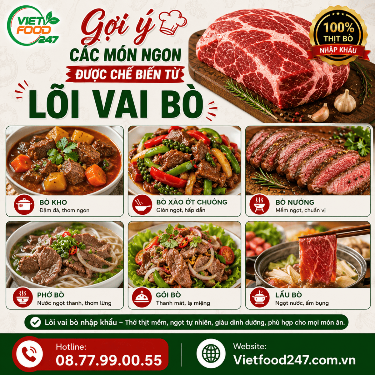 Các món ngon từ Lõi Vai Bò Nhập Khẩu tại Thành phố Cần Thơ