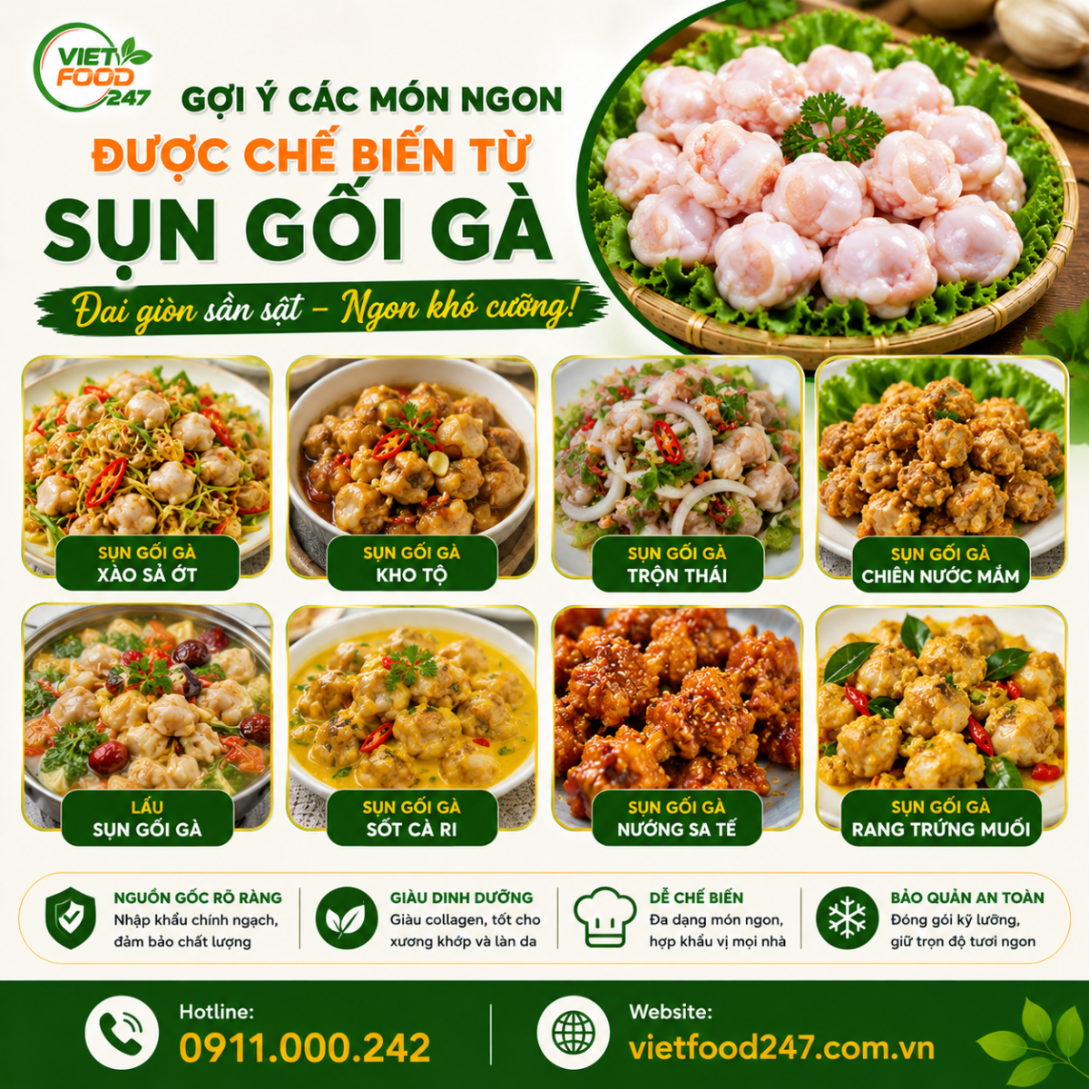 Các món ngon từ Sụn Gối Gà Nhập Khẩu