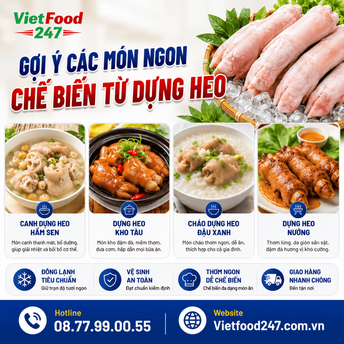 Gợi ý các món ngon chế biến từ Dựng Heo Trước Đông Lạnh Nhập Khẩu