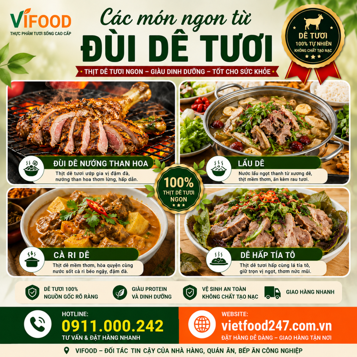 Giá trị dinh dưỡng của đùi dê tươi