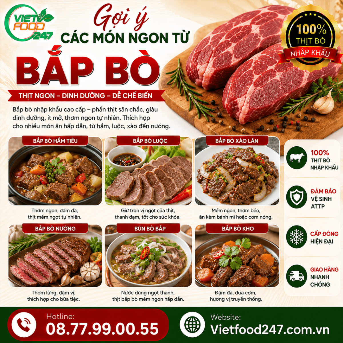 Các món ngon từ Bắp Bò Nhập Khẩu Cao Cấp tại Thành phố Cần Thơ