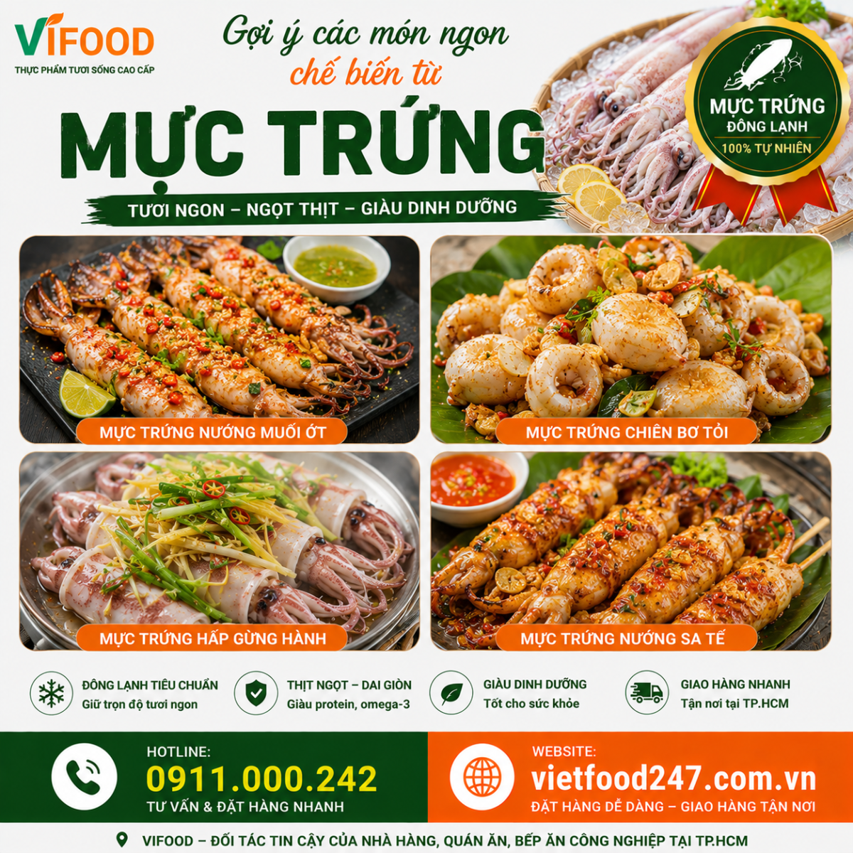 Các món ngon từ Mực Trứng Đông Lạnh tại TPHCM